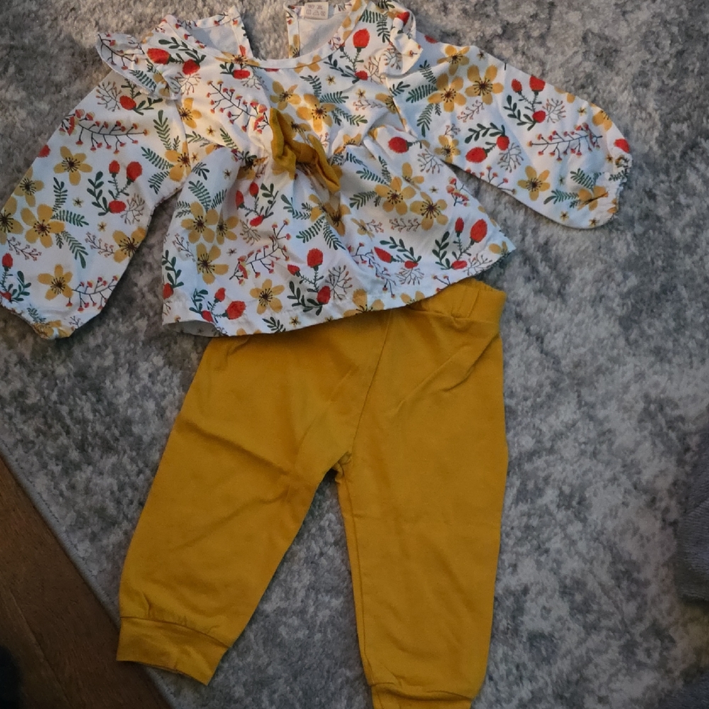 Floral Baby Outfit with Mustard Pants